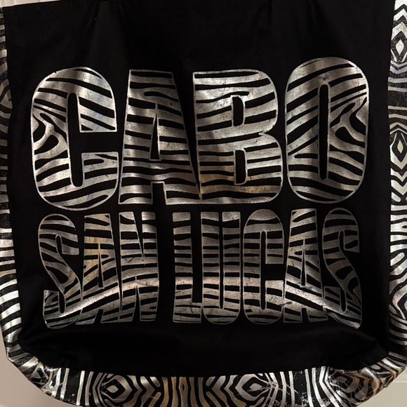Big Cabo San Lucas Black and White Zebra Print (metallic silver) Tote Bag - Picture 3 of 8